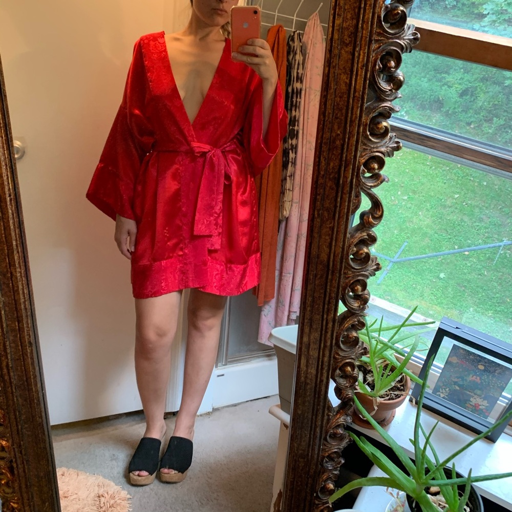 Vintage Victoria’s Secret Red Satin Robe Duster OS
